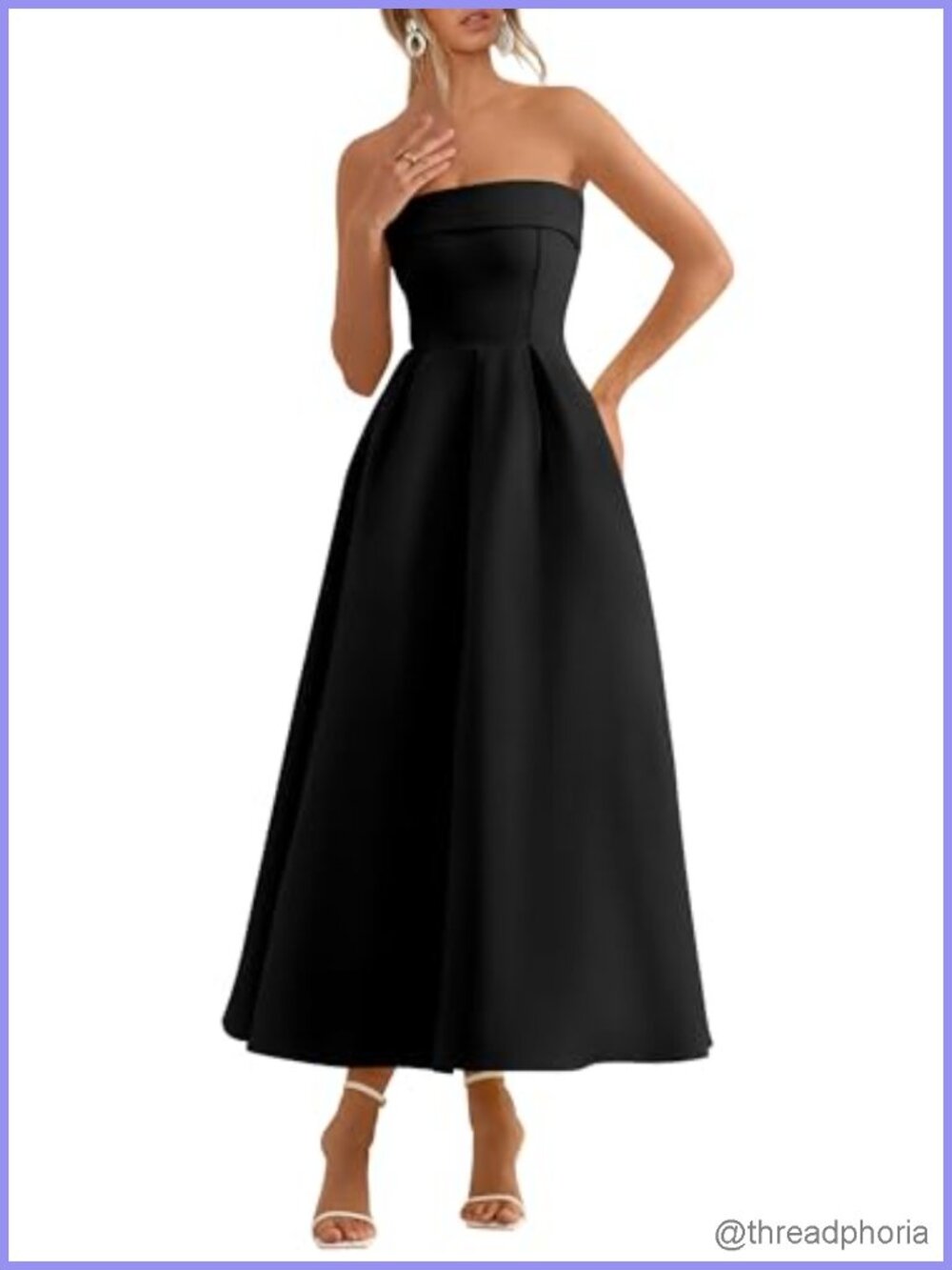 Women's Strapless Midi Cocktail Dress Sleeveless A-Line Formal Party